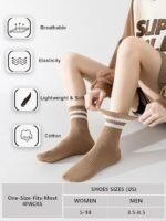 Womens Striped Crew Socks, Cotton Cozy Casual Socks - Image 4