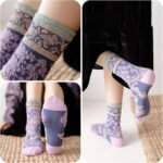 Vintage Style Crew Socks with Cute Floral Cuff for Women - Image 2