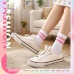 6 Pairs Kids Girls Pink White Crew Athletic Socks - Image 2