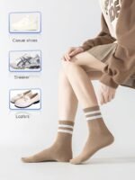 Womens Striped Crew Socks, Cotton Cozy Casual Socks - Image 3