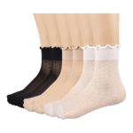 12 Pairs Women's Sheer Ruffle Socks Nude Stocking