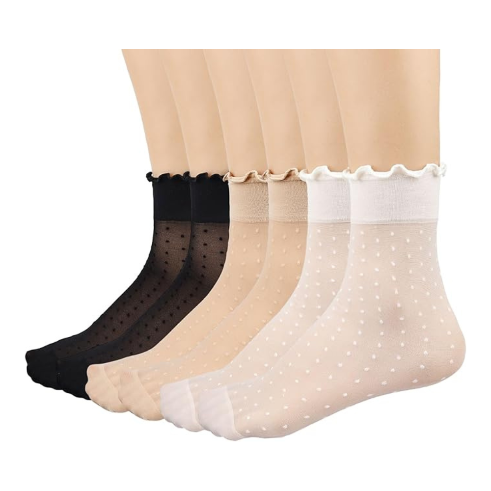 Untitled design - 2026-01-16T043412.386 12 Pairs Women's Sheer Ruffle Socks Nude Stocking - Image 1