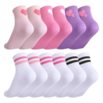 6 Pairs Kids Girls Pink White Crew Athletic Socks