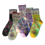 Vintage Style Crew Socks with Cute Floral Cuff for Women
